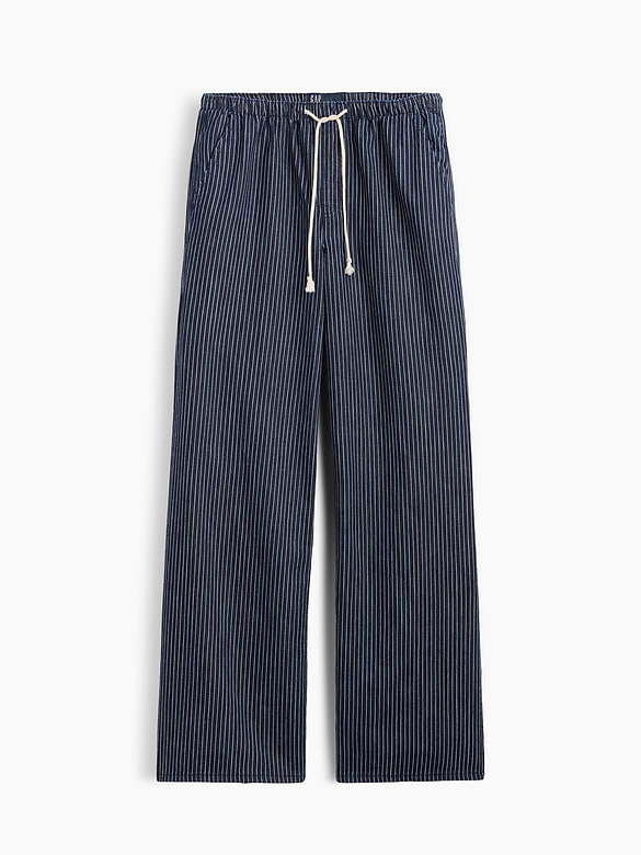 Mid Rise Railroad Stripe Pull-On Wide-Leg Jeans