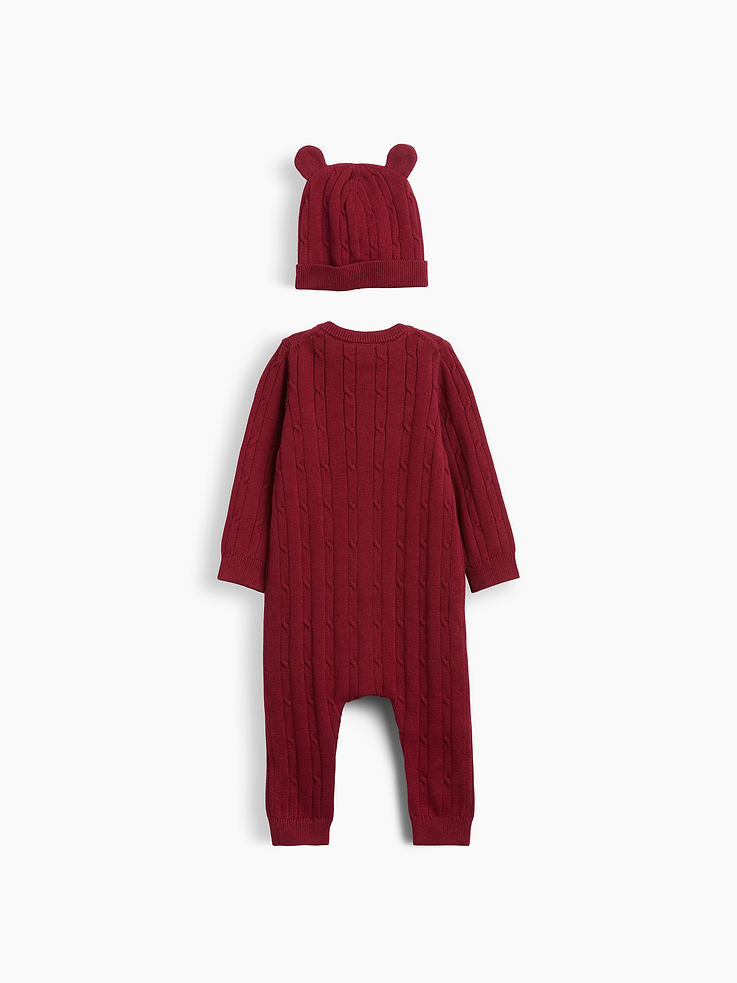 Image 2 of 2, Baby Cable-Knit Hat & Sweater One-Piece Set