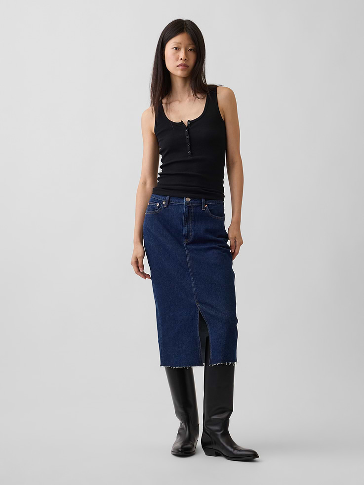 Image number 1 showing, Denim Midi Pencil Skirt