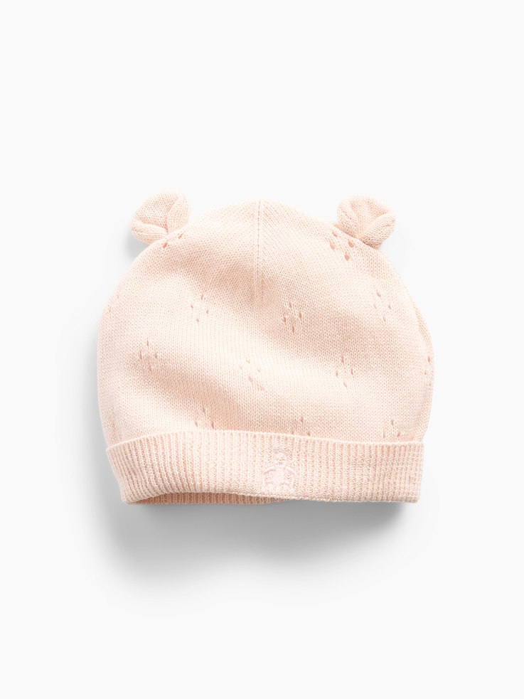 Image 1 de 2, Tricot pointelle de coton doux., Oreilles d’ourson appliquées sur le dessus., Bord côtelé et ourson Brannan brodé sur le devant., Produit #1181374