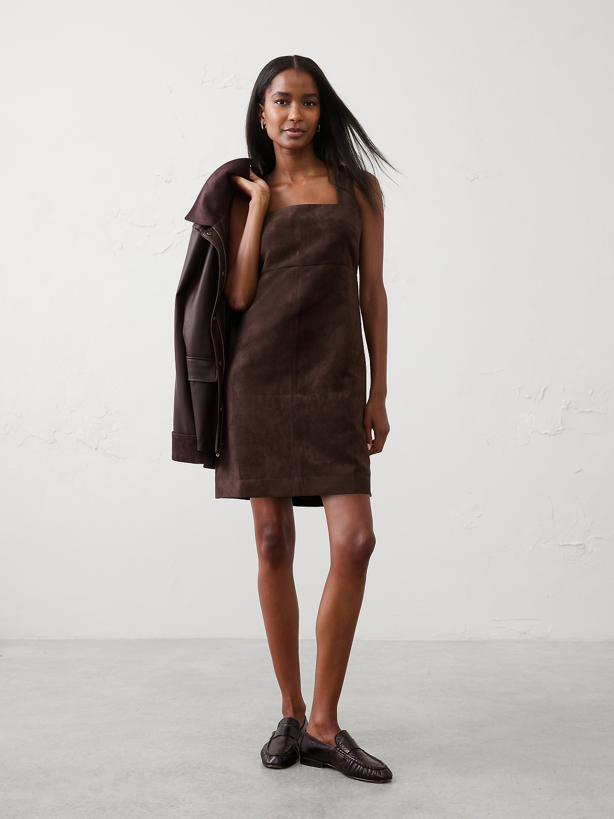新品 エムエメ Classical velvet mini onepiece Vegan Suede Empire-Waist Mini Dress | Banana Republic Factory