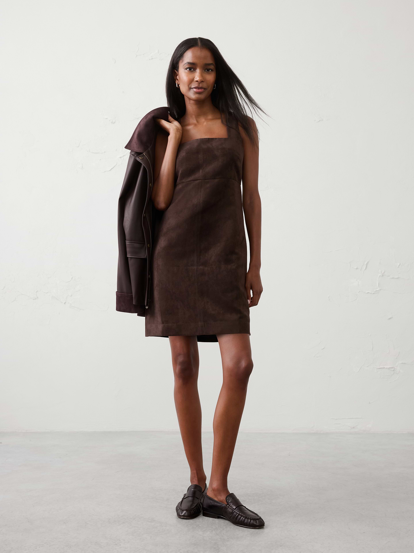 Image number 1 showing, Vegan Suede Empire-Waist Mini Dress