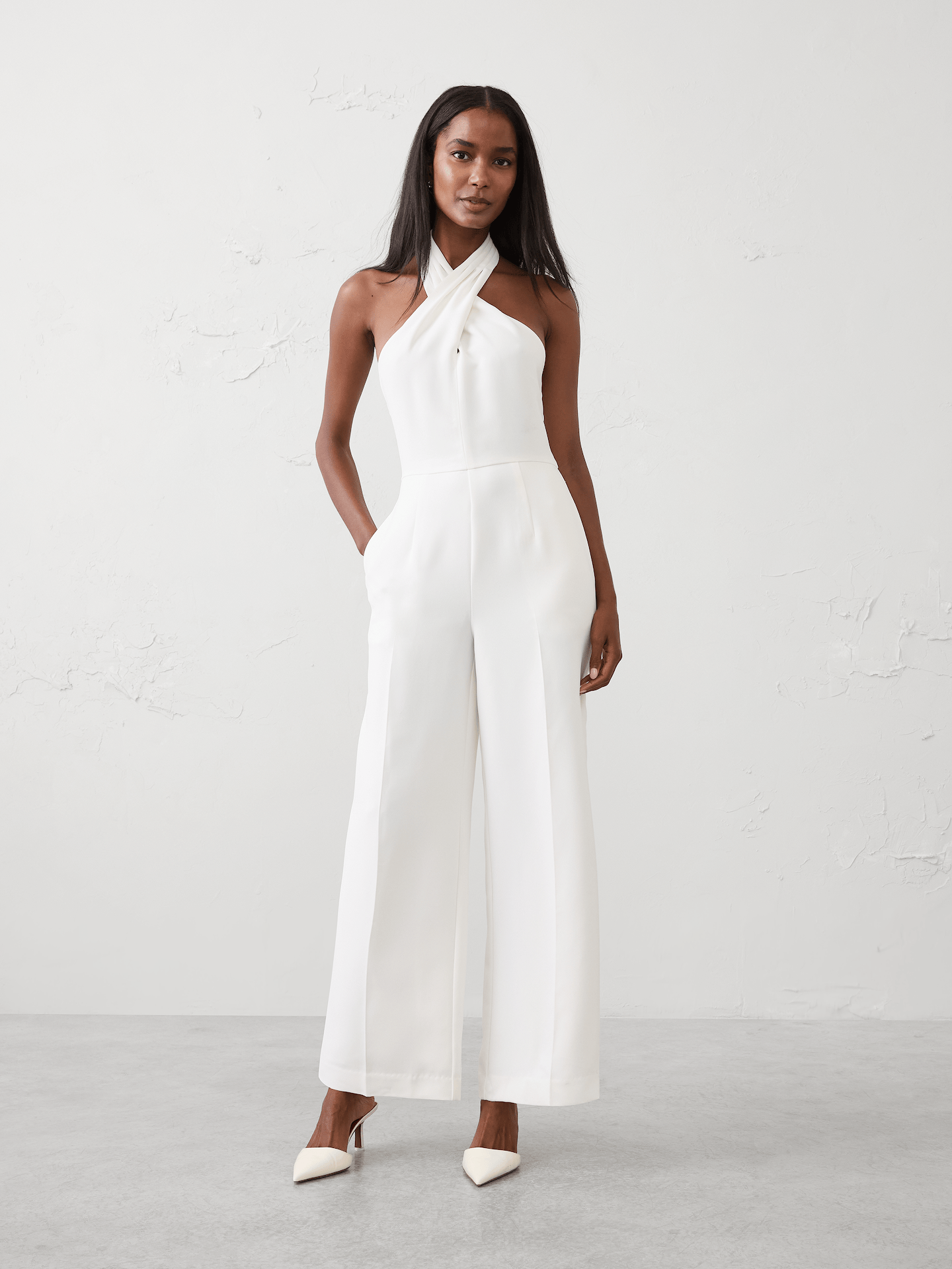 Image number 1 showing, Tailored Crossed-Halter Jumpsuit