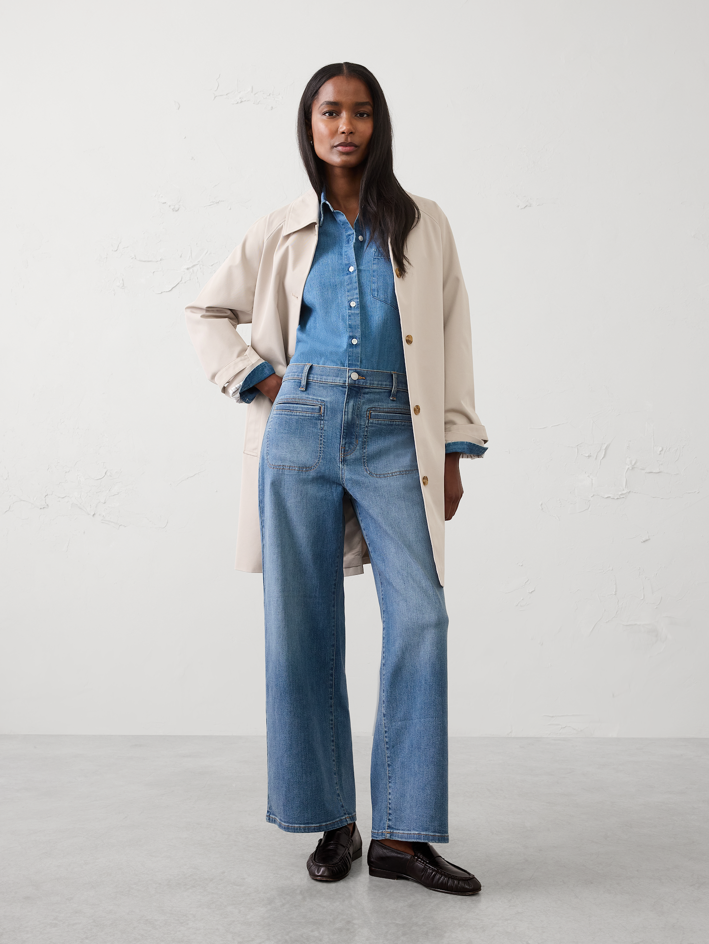 Image number 1 showing, Wide-Leg High-Rise Patch Pocket Jean