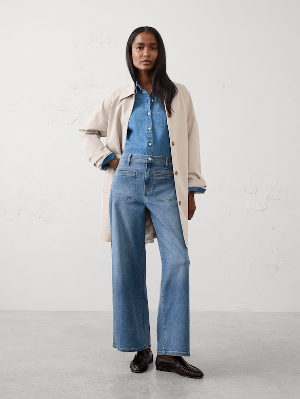 Wide-Leg High-Rise Patch Pocket Jean