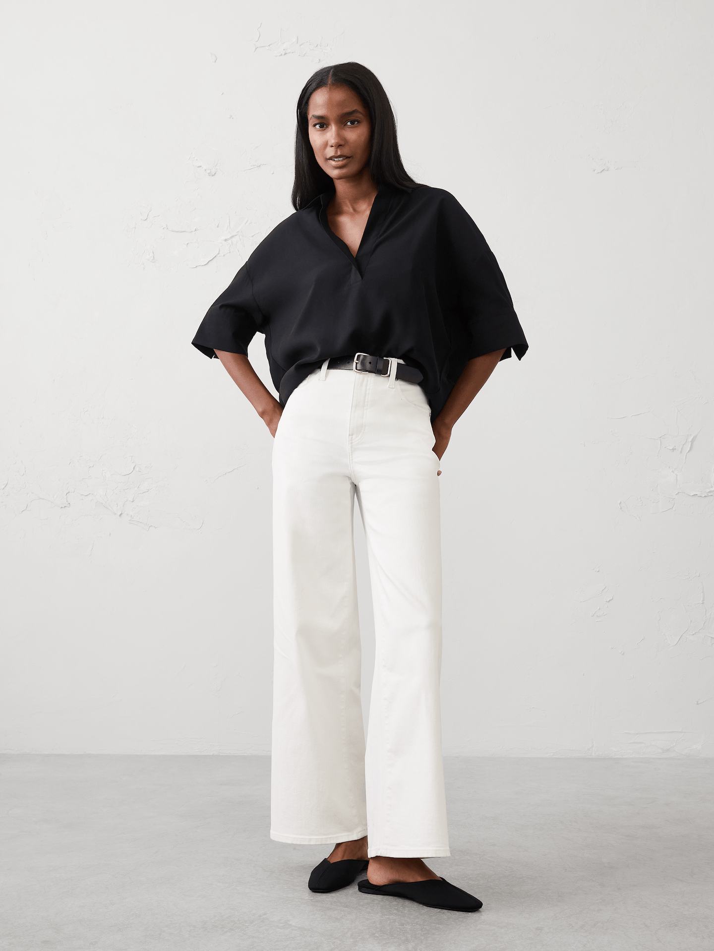 Image number 1 showing, Drapey Twill Collared Popover Top