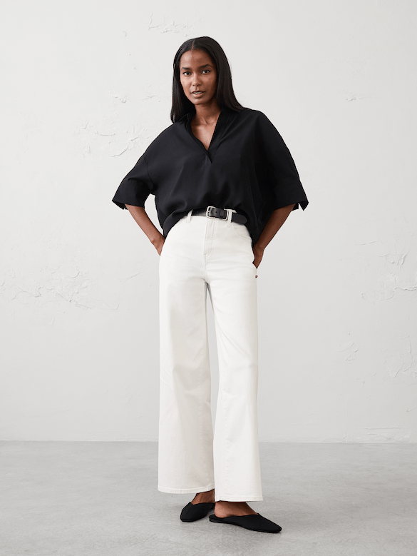 Drapey Twill Collared Popover Top