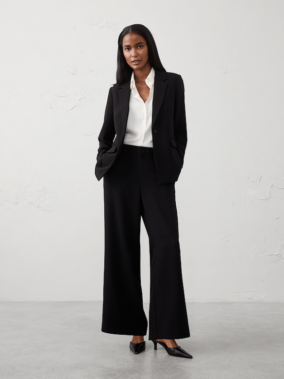Sculpted Stretch Crepe Long Blazer