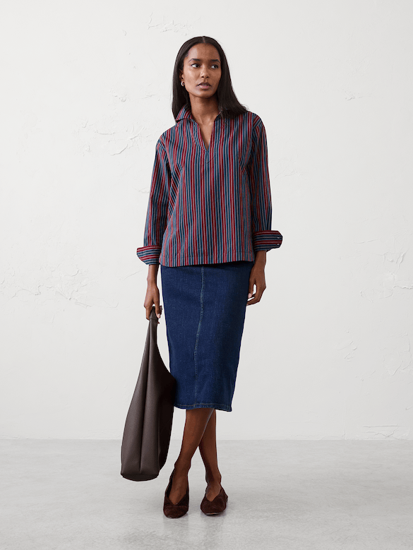 Cotton Collar-Neck Tunic Top