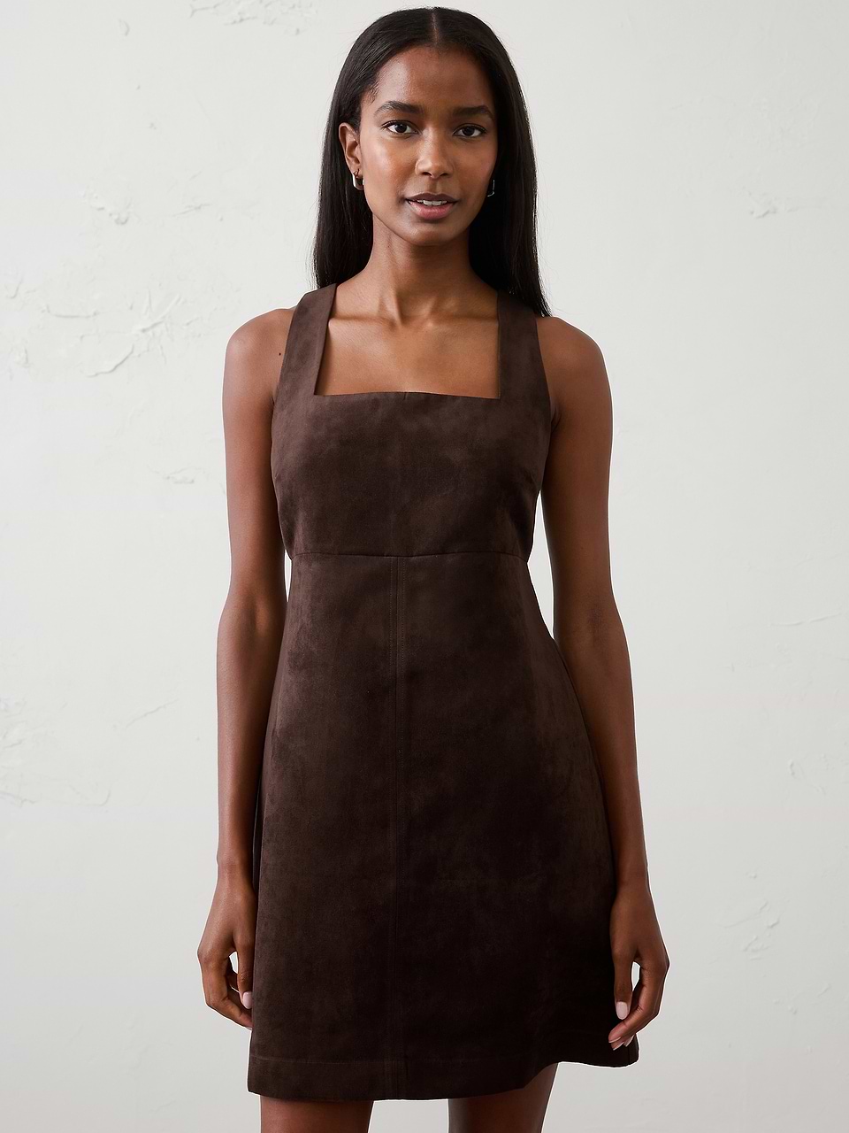 Vegan Suede Empire-Waist Mini Dress