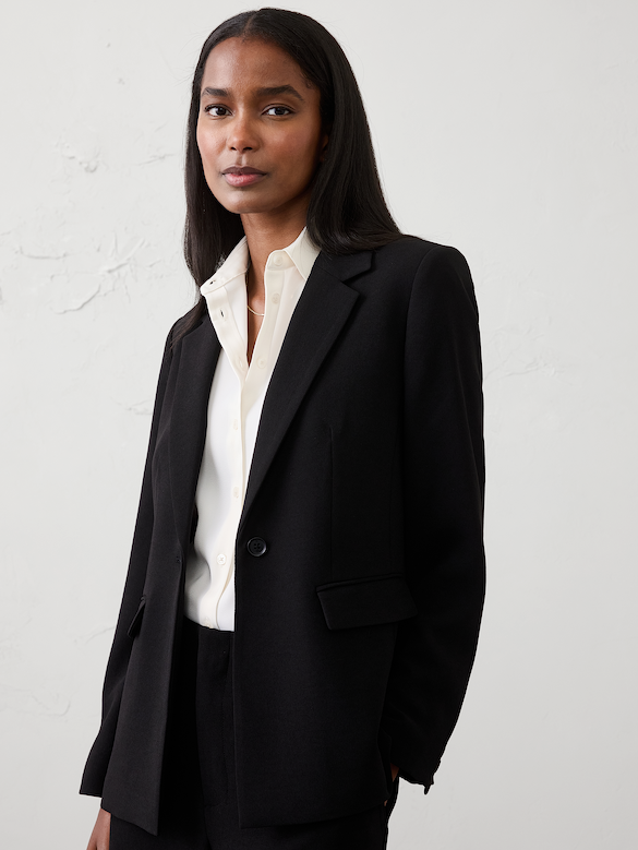 Sculpted Stretch Crepe Long Blazer