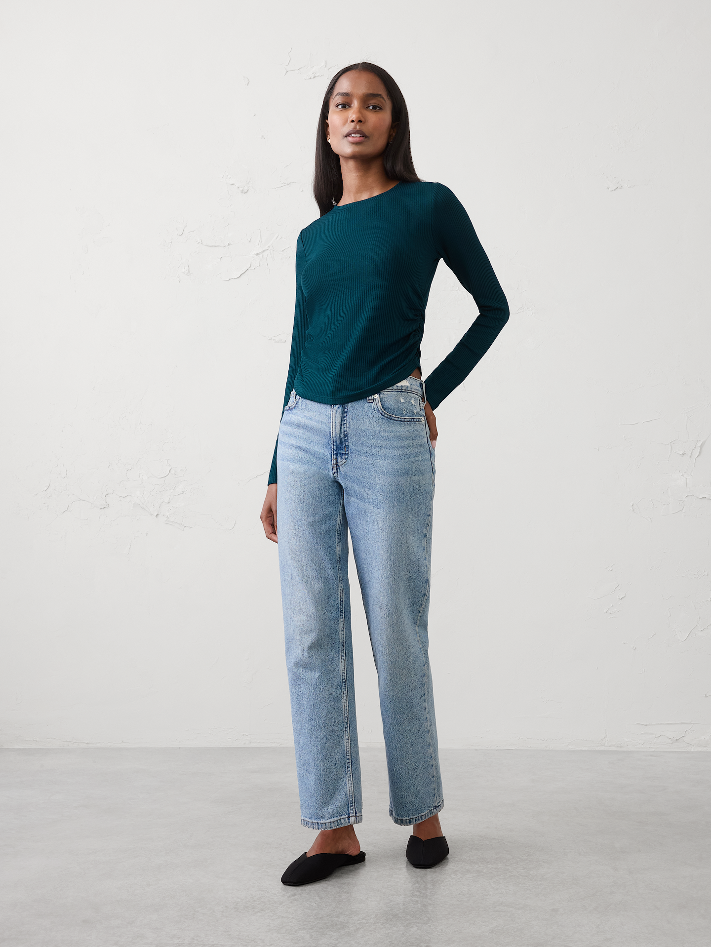 Image number 1 showing, Soft Luxe Ribbed Shirred-Waist Top