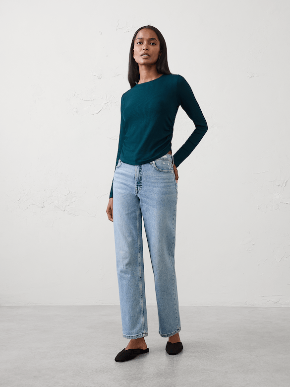 Soft Luxe Ribbed Shirred-Waist Top