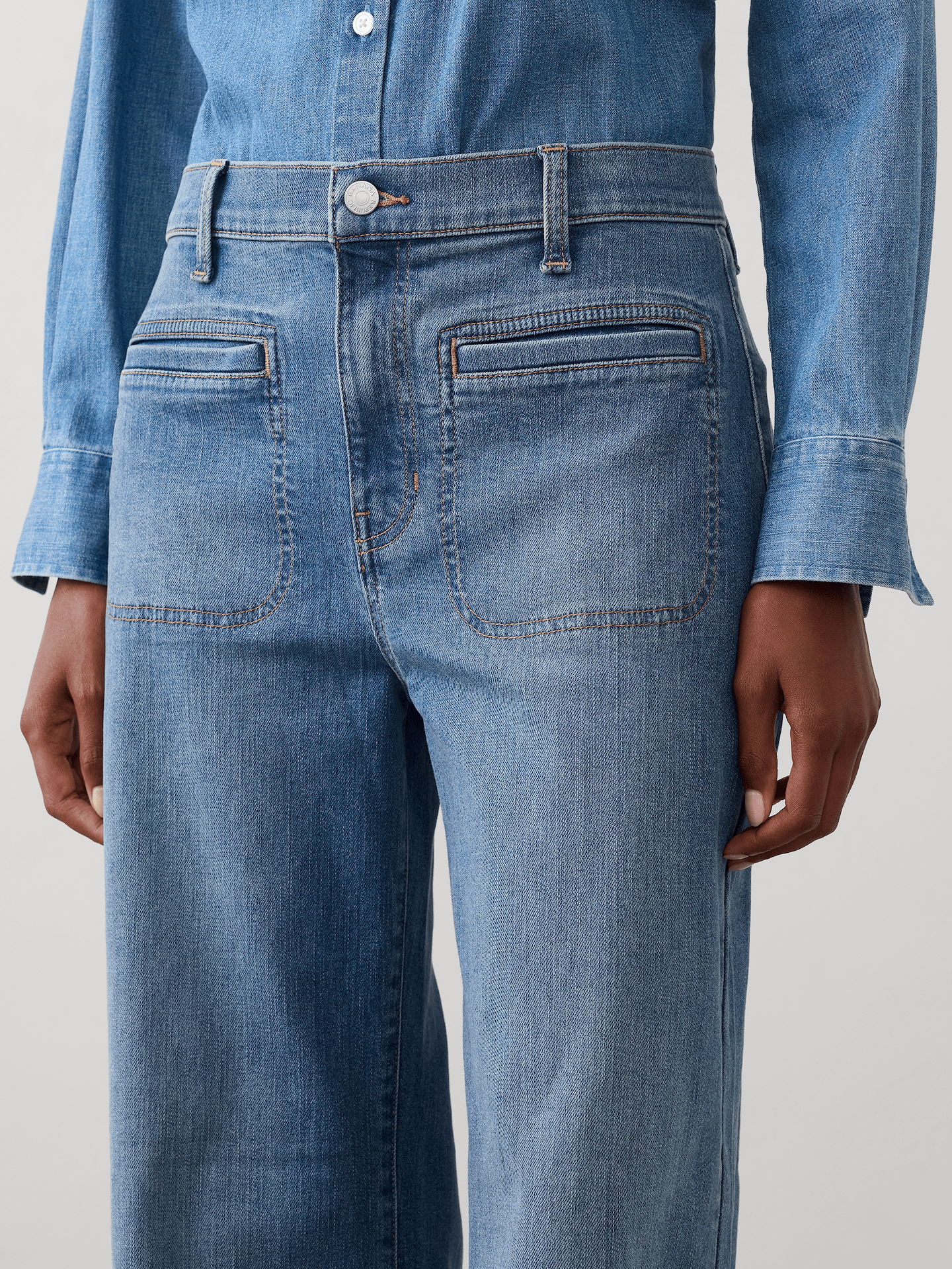 Image number 3 showing, Wide-Leg High-Rise Patch Pocket Jean