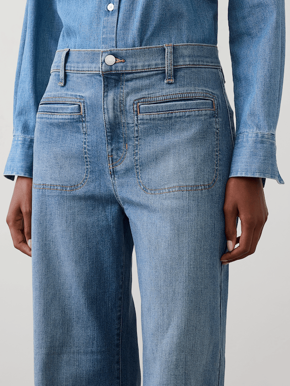 Wide-Leg High-Rise Patch Pocket Jean