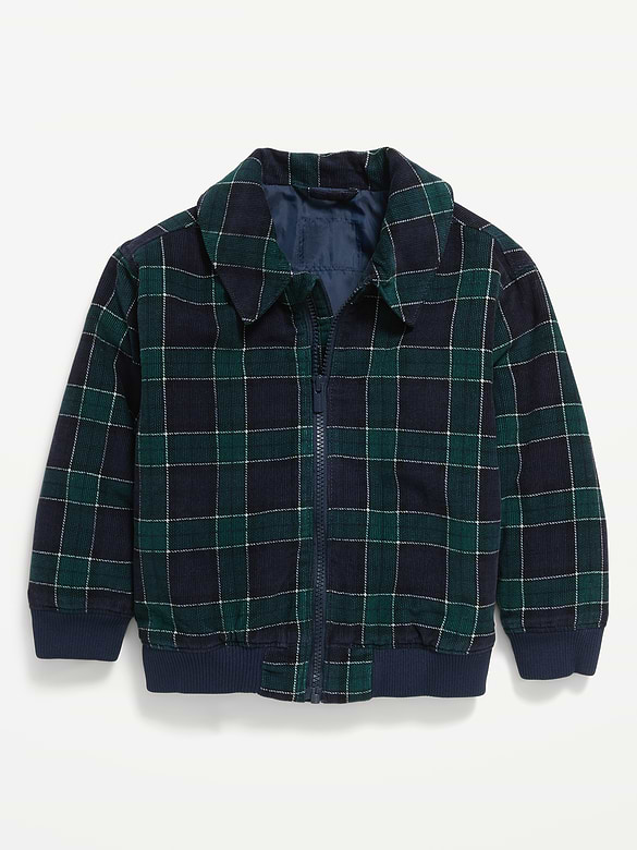 Plaid Corduroy Bomber Jacket for Toddler Boys