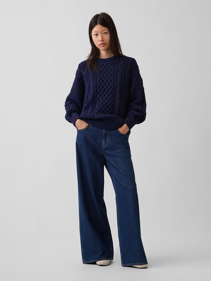 Image number 2 showing, 100% Cotton Cable-Knit Oversized Sweater