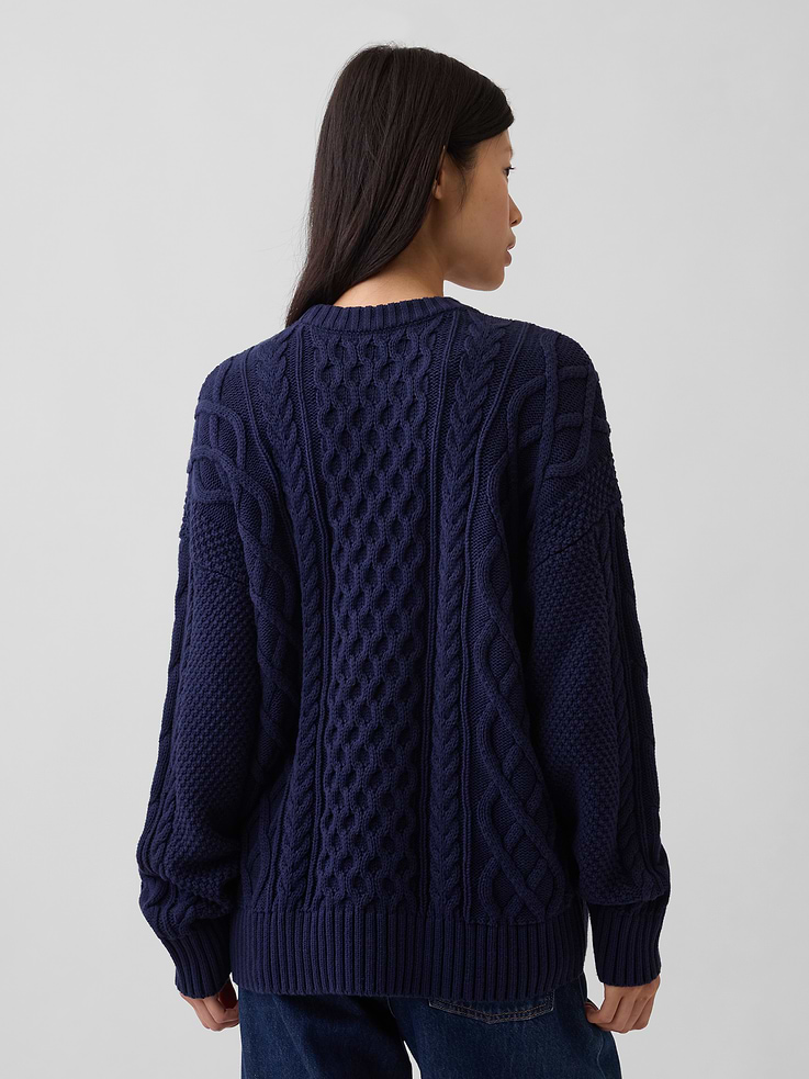 Image number 3 showing, 100% Cotton Cable-Knit Oversized Sweater