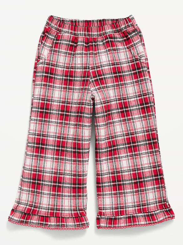 Pull-On Wide-Leg Ruffled Plaid Pants for Toddler Girls
