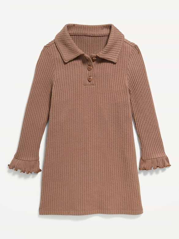 Long-Sleeve Ribbed Polo Dress for Toddler Girls