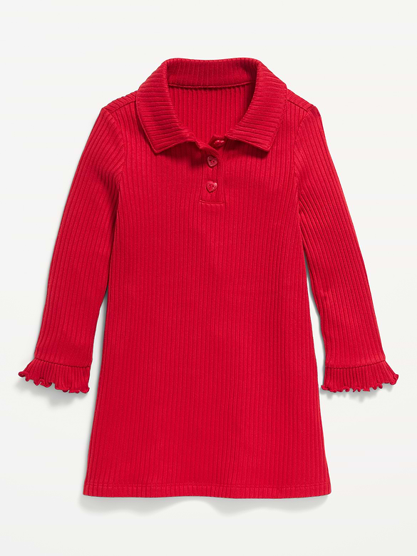 Long-Sleeve Ribbed Polo Dress for Toddler Girls
