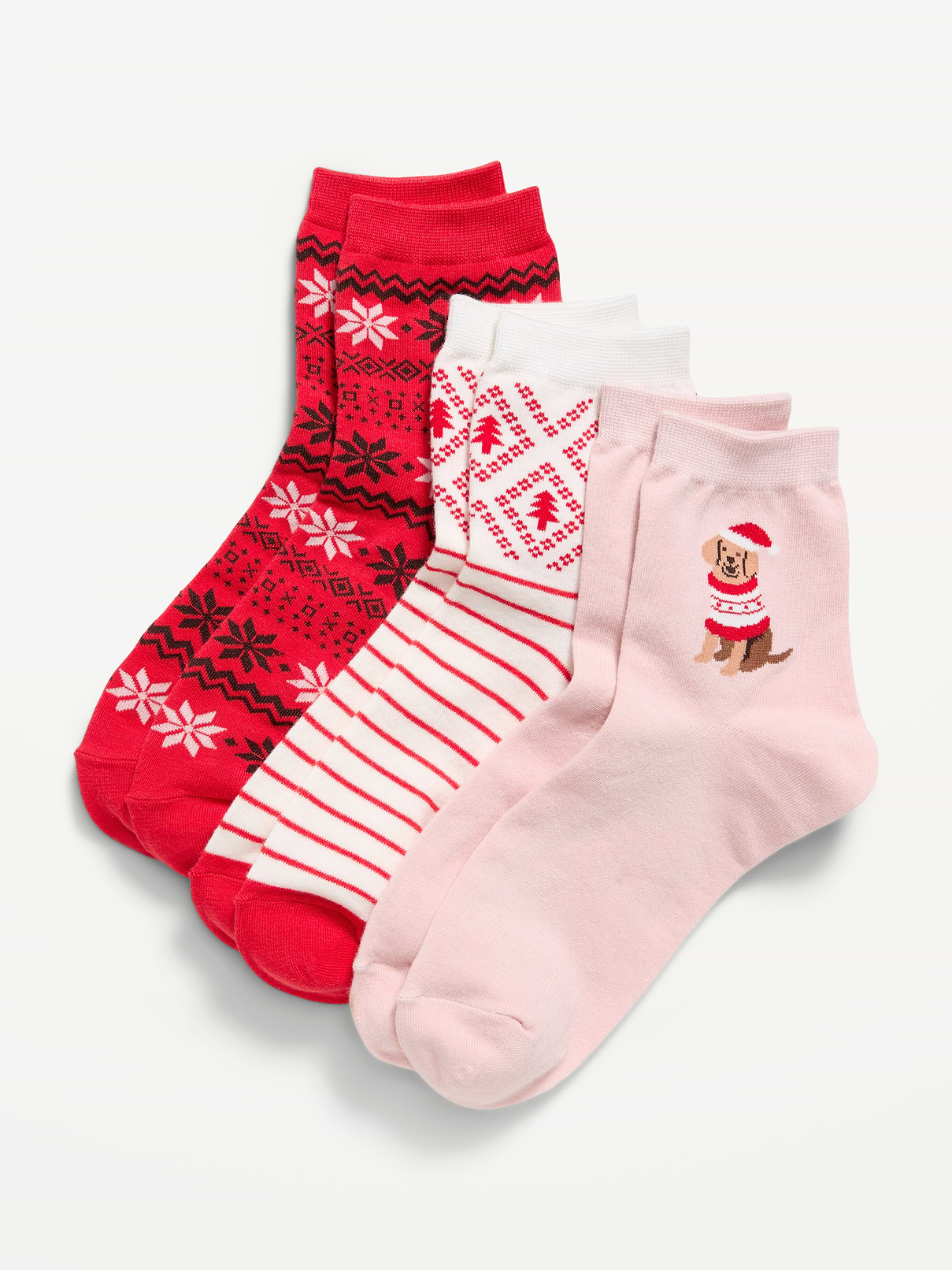 Image 1 of 2, includes 3 pairs of quarter crew socks, rib-knit openings, notched seams at toe and heel, prints and graphics vary, Product #587516