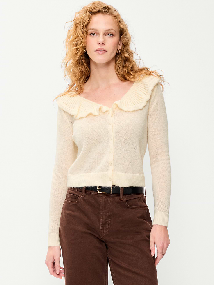Image number 1 showing, Ruffle-Collar Pointelle Cardigan