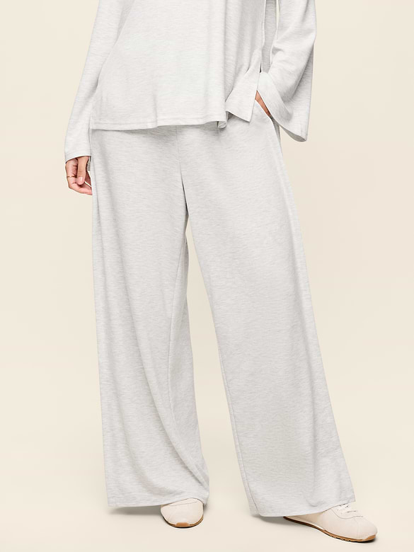 Pantalon fluide à jambe large et taille haute en molleton cocooning