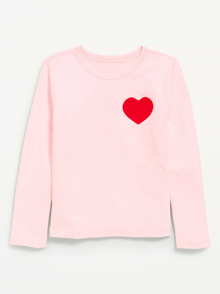 Image 2 de 3, T-shirt ultra-doux à applique en cœur et à manches longues pour fille