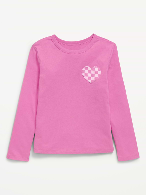 Softest Long-Sleeve Heart-Patch T-Shirt for Girls