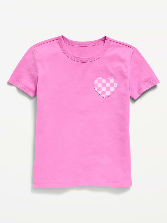 Softest Short-Sleeve Heart-Pocket T-Shirt for Girls