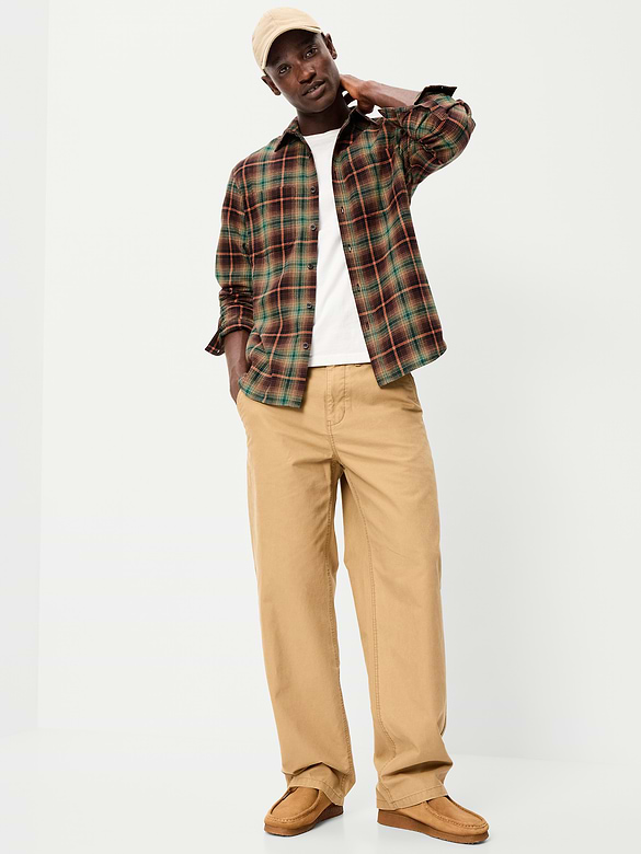 Relaxed Long-Sleeve Flannel Pocket Shirt