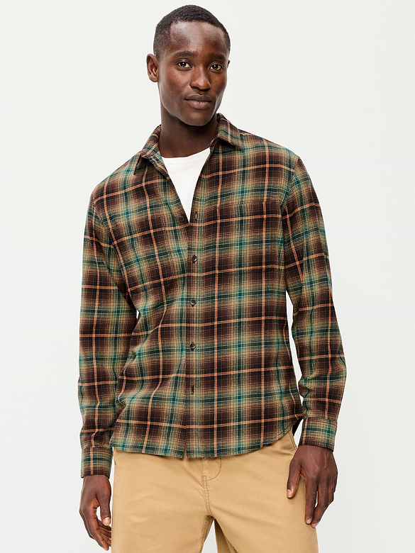 Relaxed Long-Sleeve Flannel Pocket Shirt