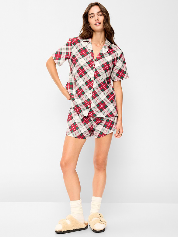 Flannel Pajama Short Set for Women