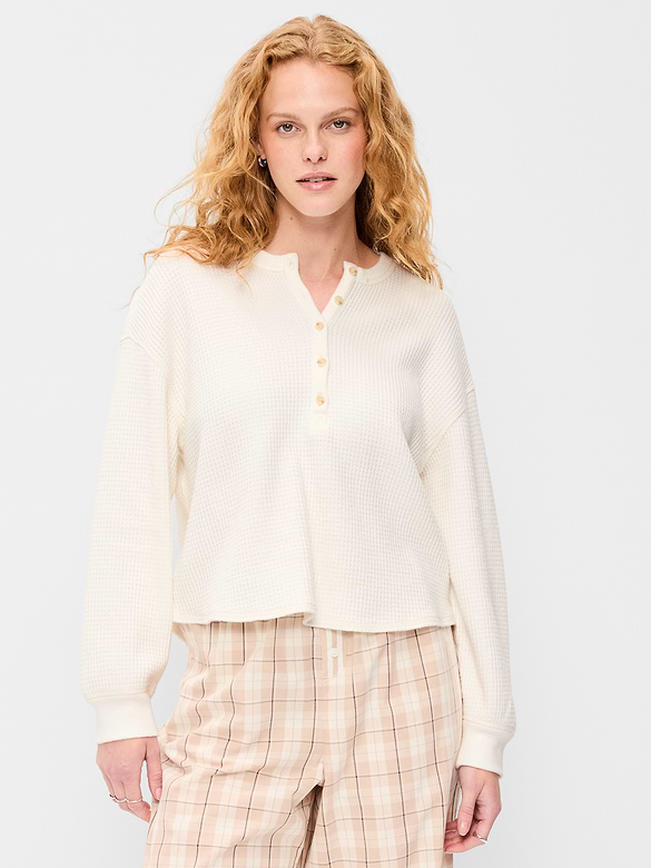 Long-Sleeve Crew-Neck Henley T-Shirt