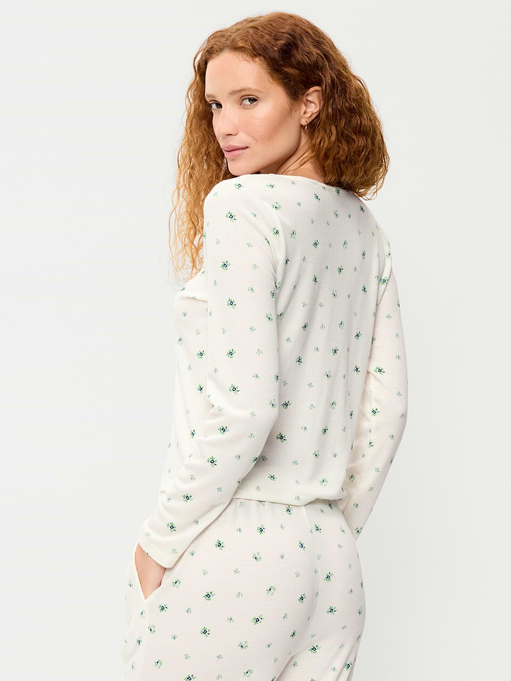 Image number 2 showing, Waffle-Textured Long-Sleeve Pajama Top