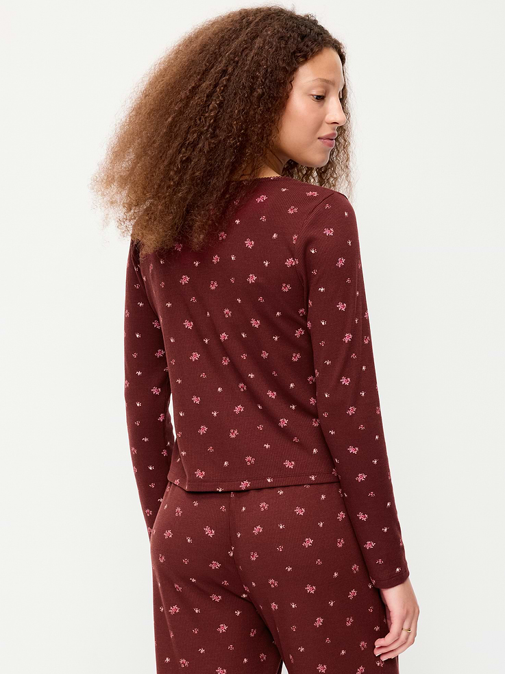 Image number 2 showing, Waffle-Textured Long-Sleeve Pajama Top