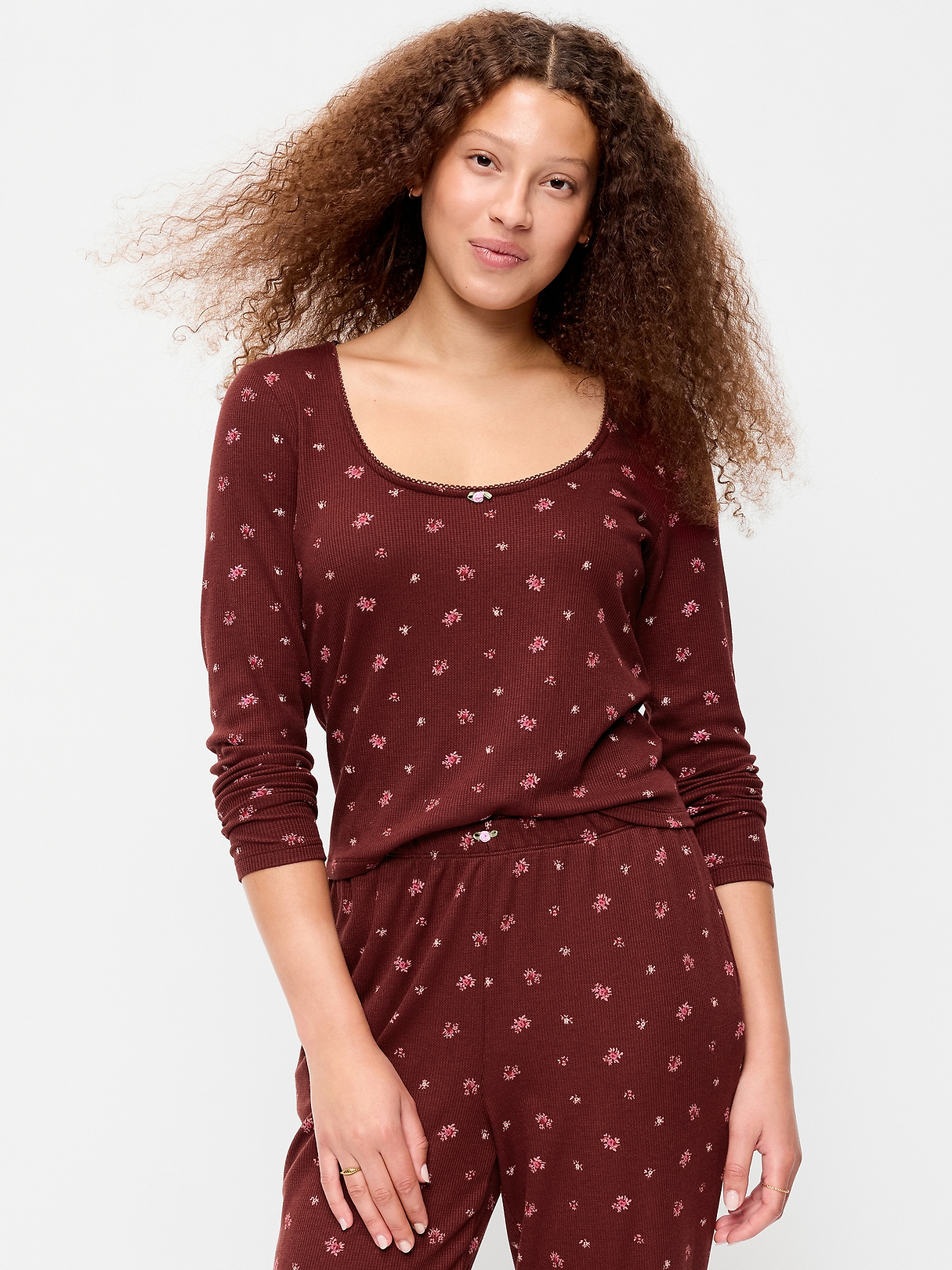 Waffle-Textured Long-Sleeve Pajama Top | Old Navy