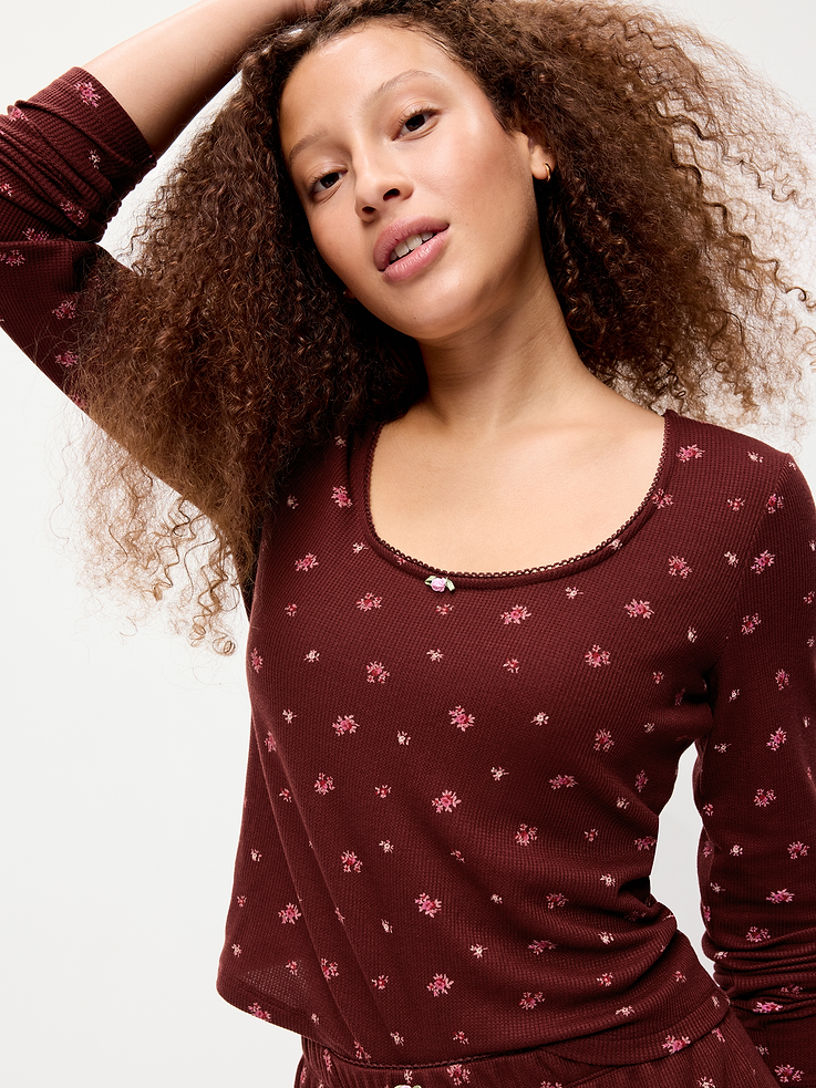 Image number 3 showing, Waffle-Textured Long-Sleeve Pajama Top