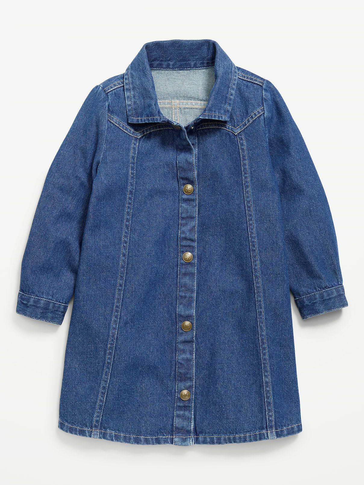 Image number 1 showing, Long-Sleeve Western Denim Shirt Dress for Toddler Girls