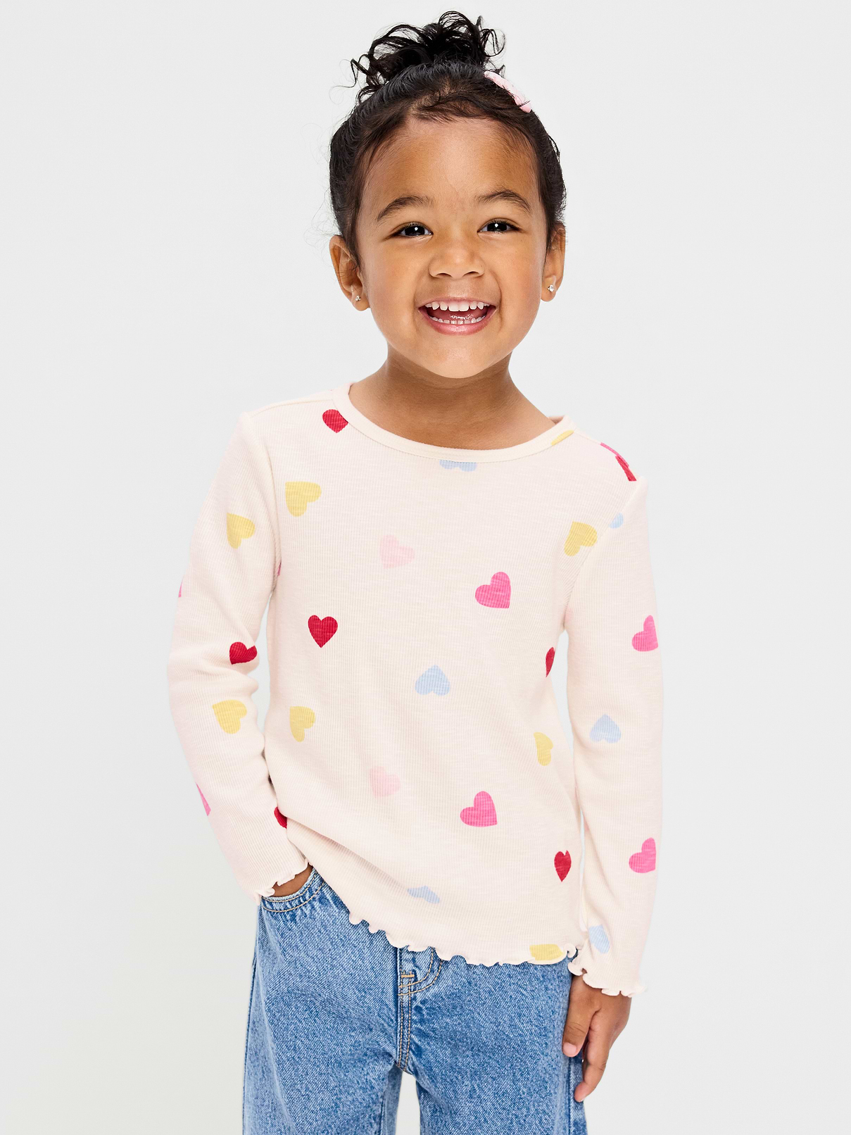 Image number 1 showing, Printed Fitted Long-Sleeve Ribbed T-Shirt for Toddler Girls