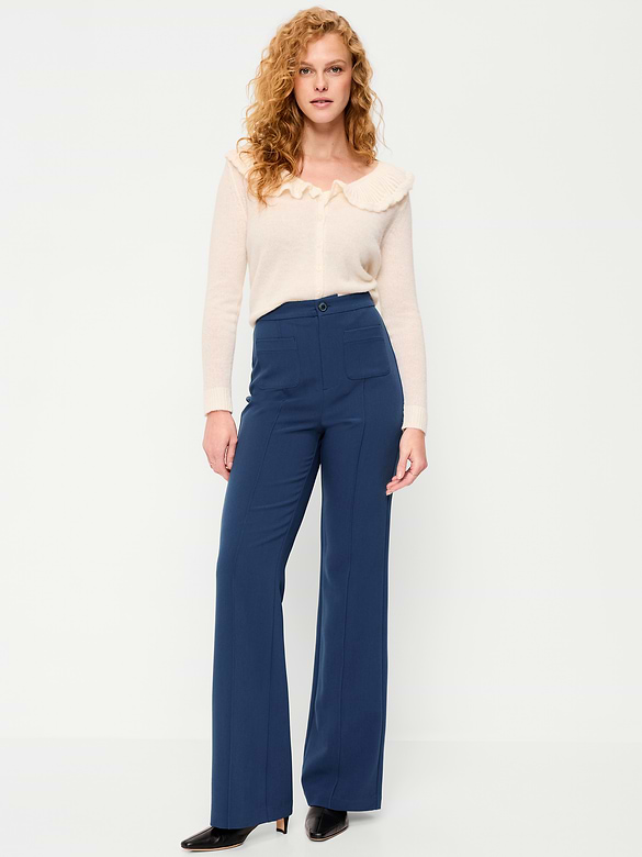 High-Waisted Patch Pocket Flare Pants