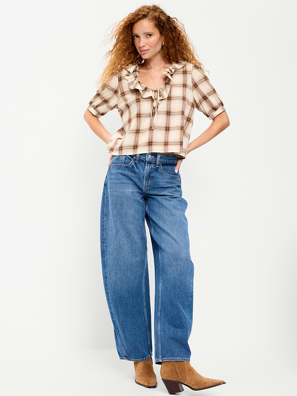 Ruffle Collar Tie-Front Top