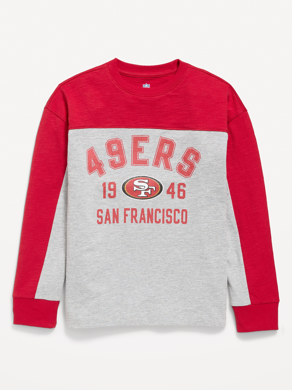 Image number 2 showing, San Francisco 49ers Long-Sleeve Oversized Graphic Football T-Shirt for Boys