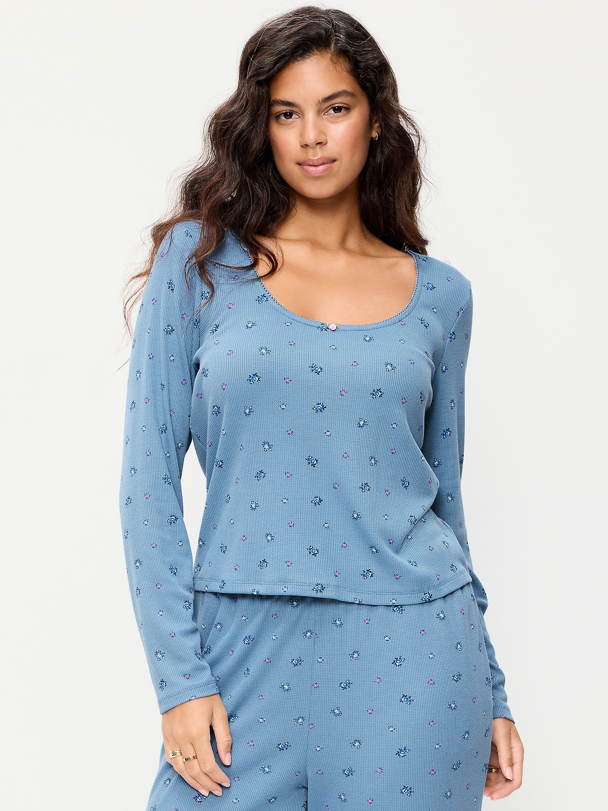 Waffle-Textured Long-Sleeve Pajama Top | Old Navy