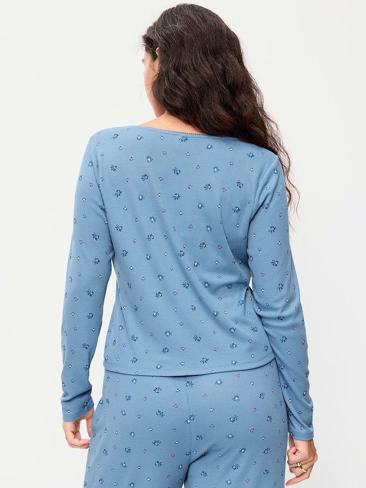 Image number 5 showing, Waffle-Textured Long-Sleeve Pajama Top