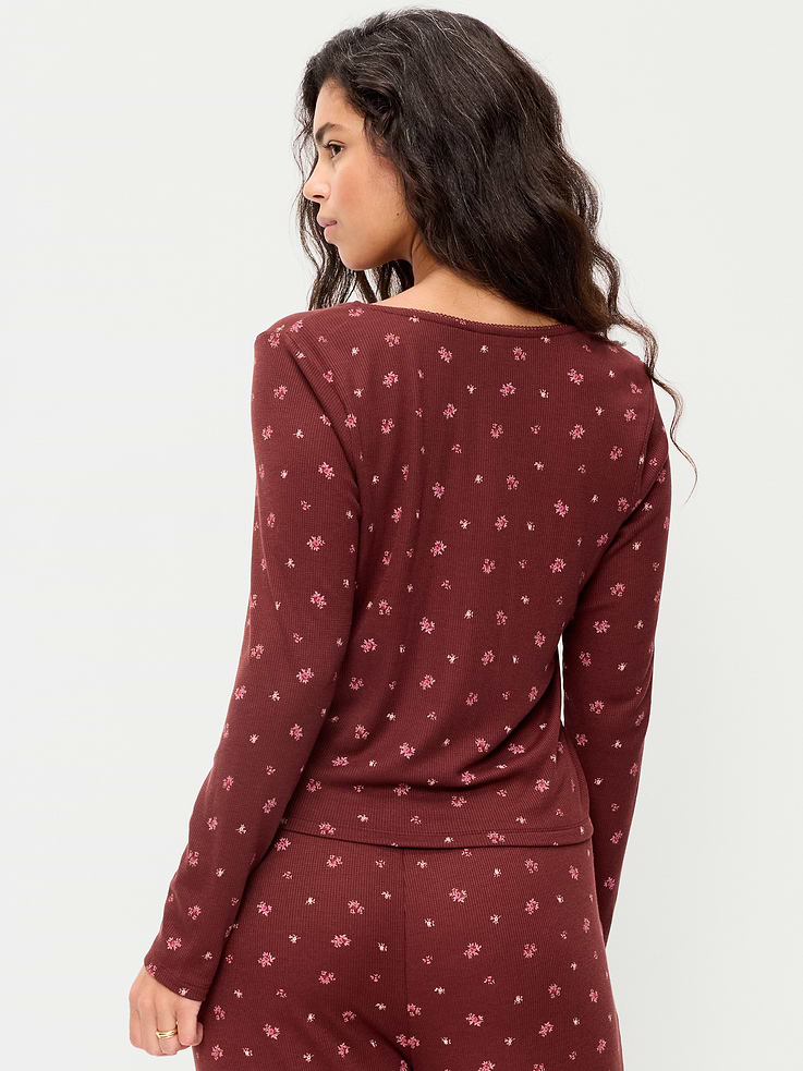 Image number 7 showing, Waffle-Textured Long-Sleeve Pajama Top