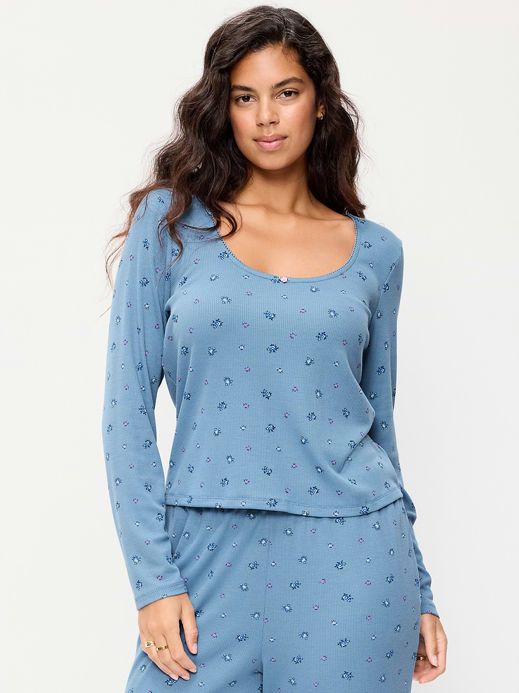 Image number 4 showing, Waffle-Textured Long-Sleeve Pajama Top