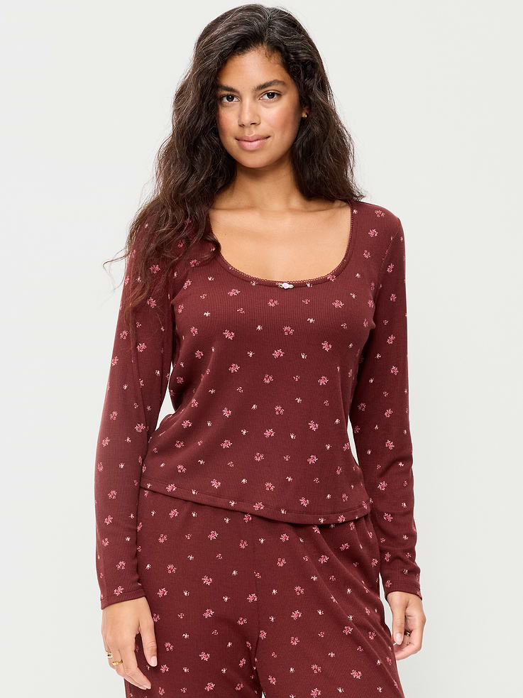Image number 6 showing, Waffle-Textured Long-Sleeve Pajama Top