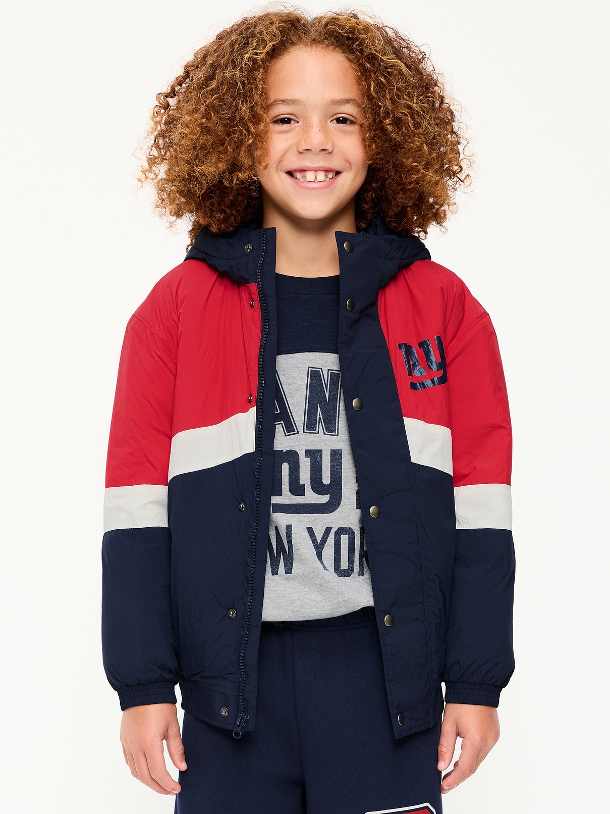Image number 1 showing, New York Giants Oversized Crinkled Hooded Jacket for Boys
